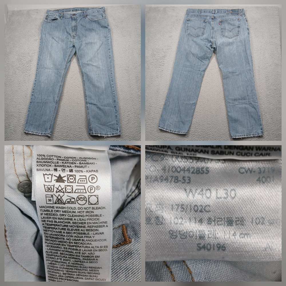 Levi's Jeans Men 40x30 Light Wash Straight Leg Raw‎ Hem Denim